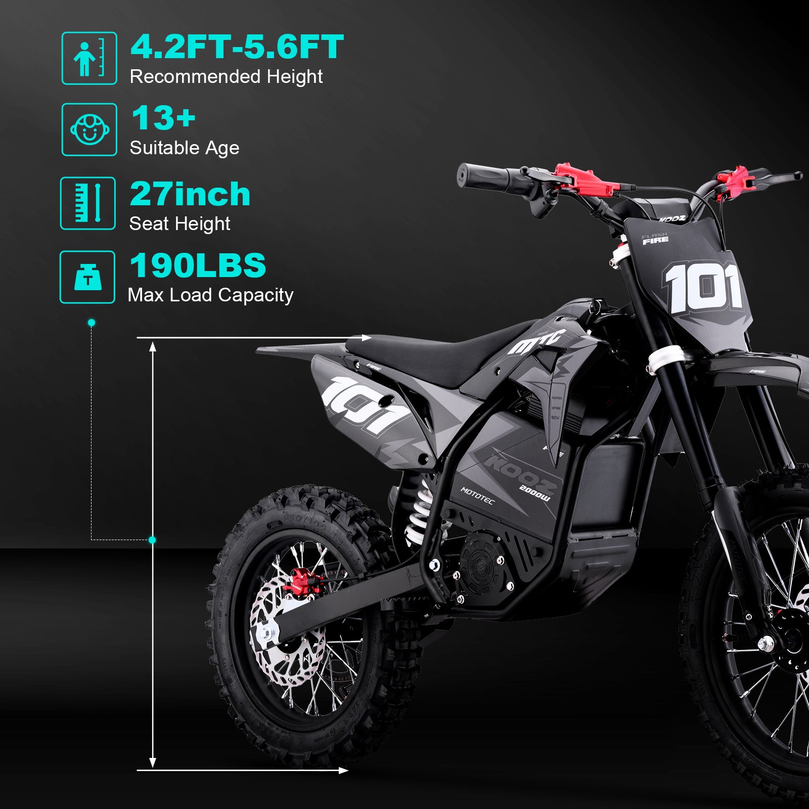 60V 2000W Electric Dirt Bike for Kids and Teens(HP115E)